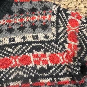 Claudia D Men Knit Sweater Medium Gray‎ Red Nordic Fair Isle Wool Blend Pullover